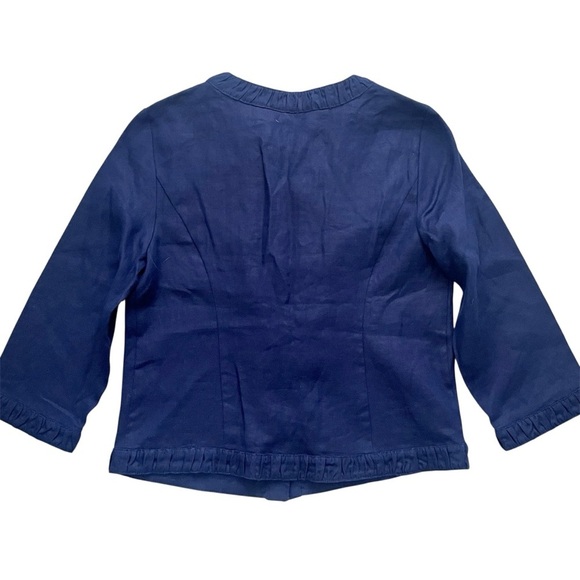 Chicos Linen Ruffled Jacket Navy Blue Snap Front Sz 0 - Picture 7 of 7